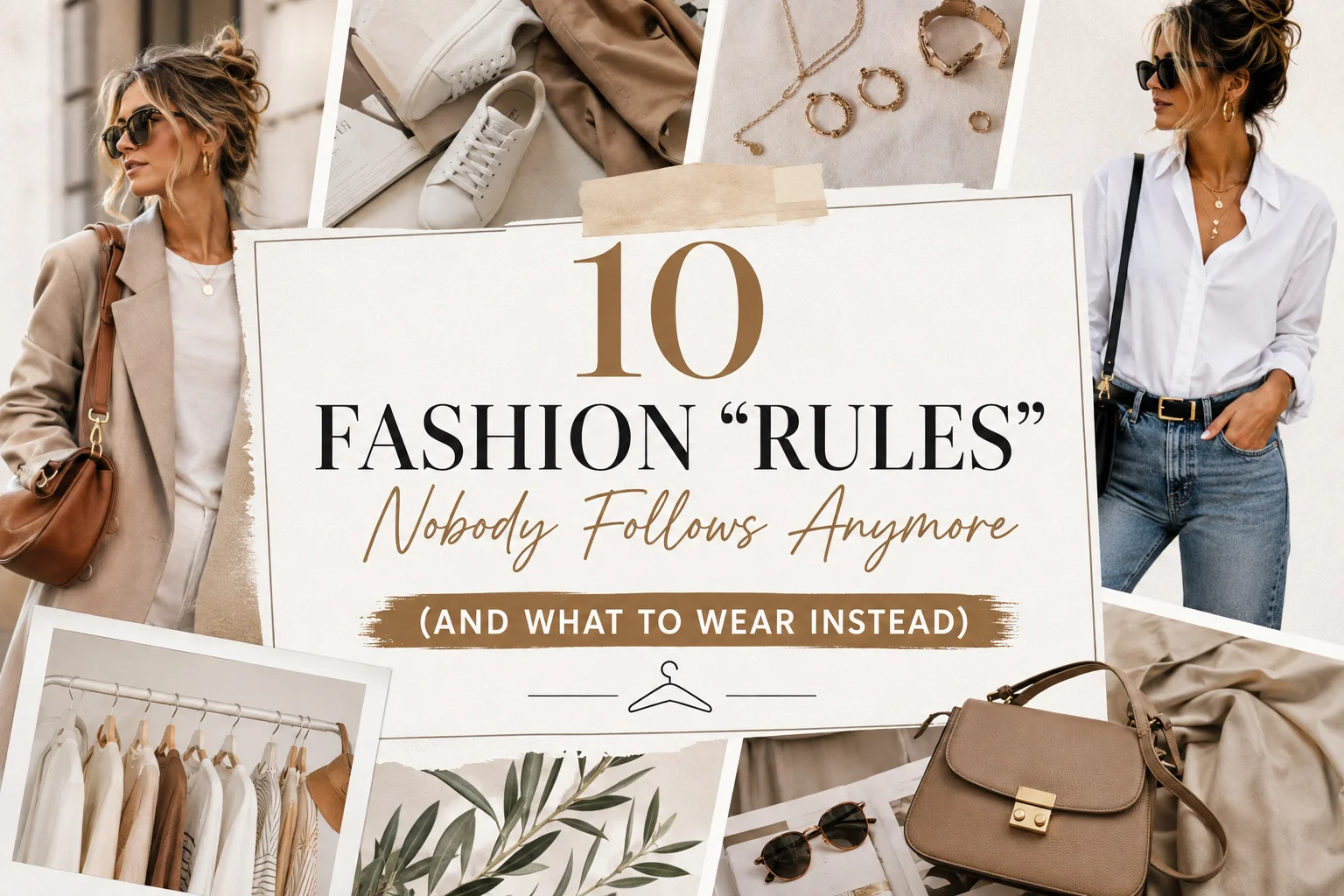 Collage showing outdated fashion rules and modern outfit inspiration for women in 2026