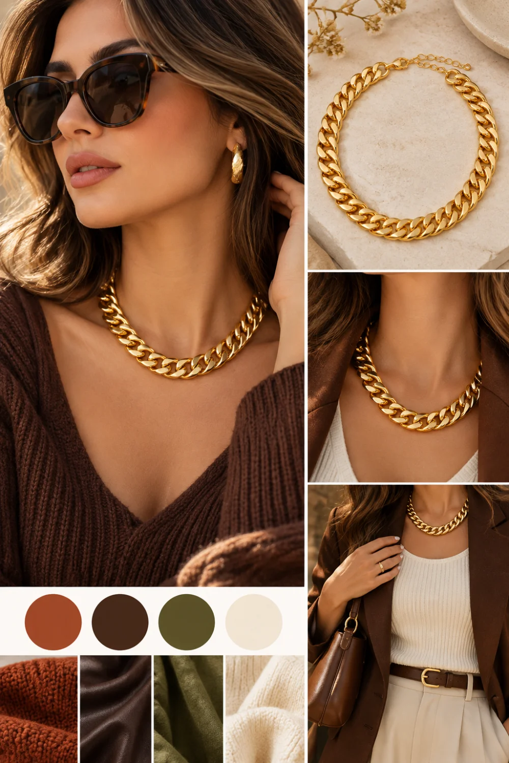 Chunky textured yellow gold Cuban link necklace for fall