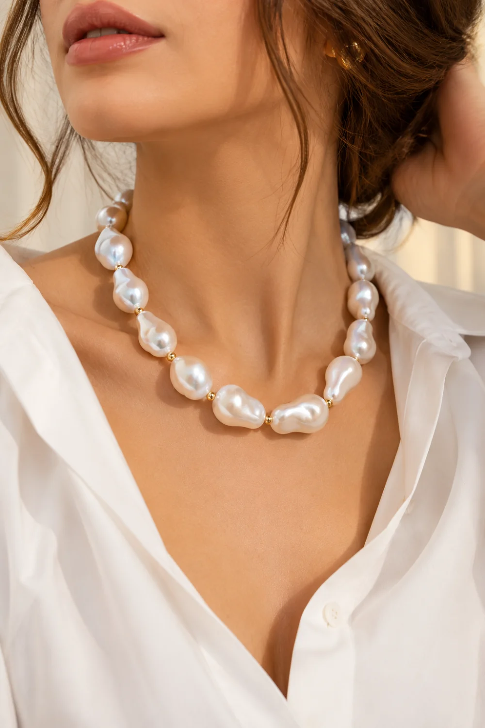 Oversized baroque pearl necklace with irregular organic pearls
