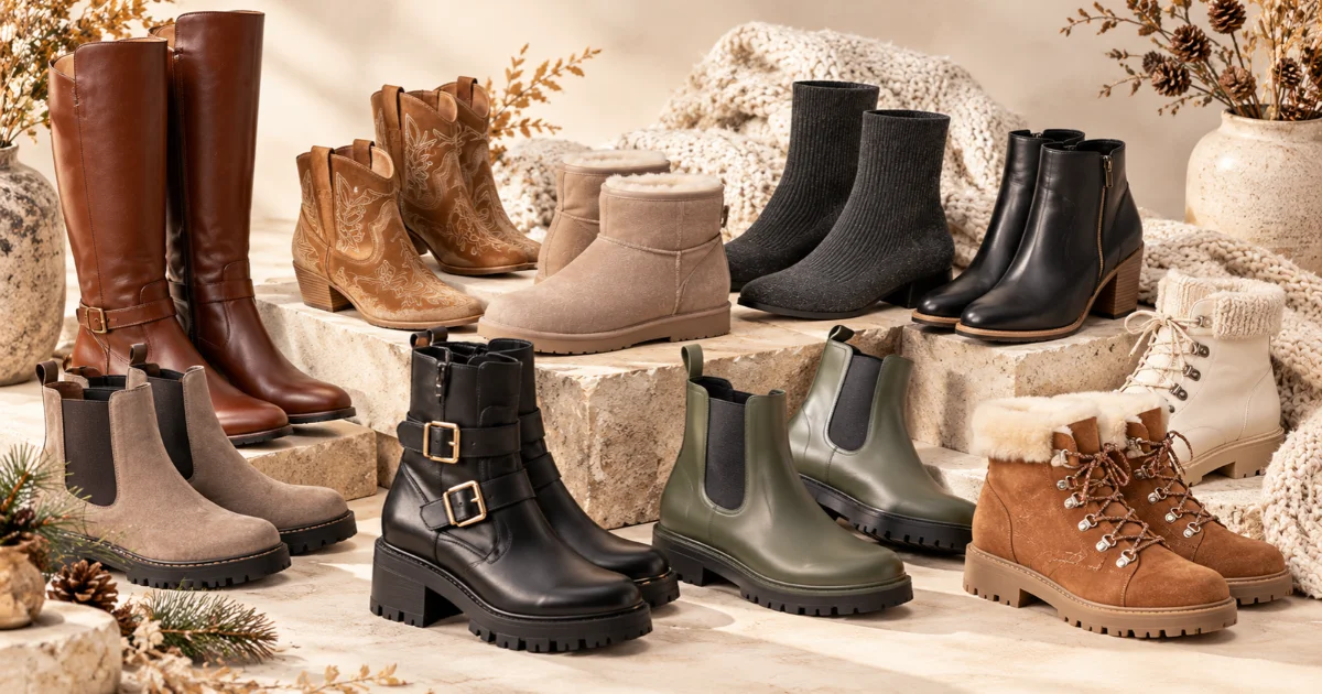 Boot trends 2026 featuring women's riding, Western, Chelsea, and winter ankle boots