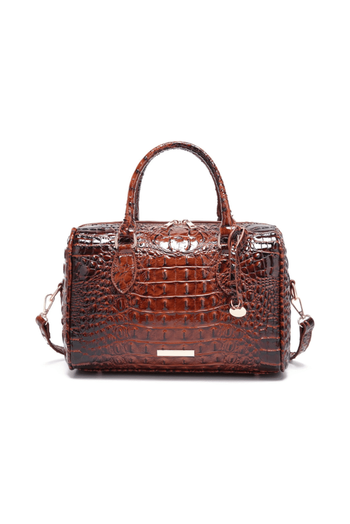 Brown croc-embossed handbag