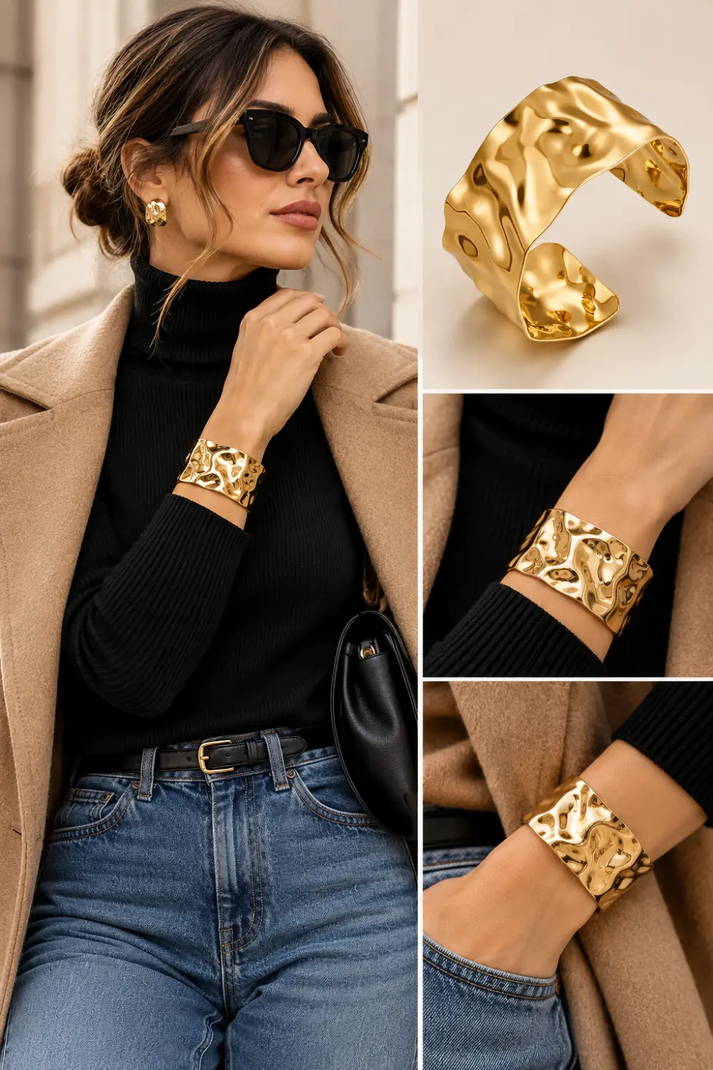 Fall jewelry trends 2026 featuring a sculptural gold cuff