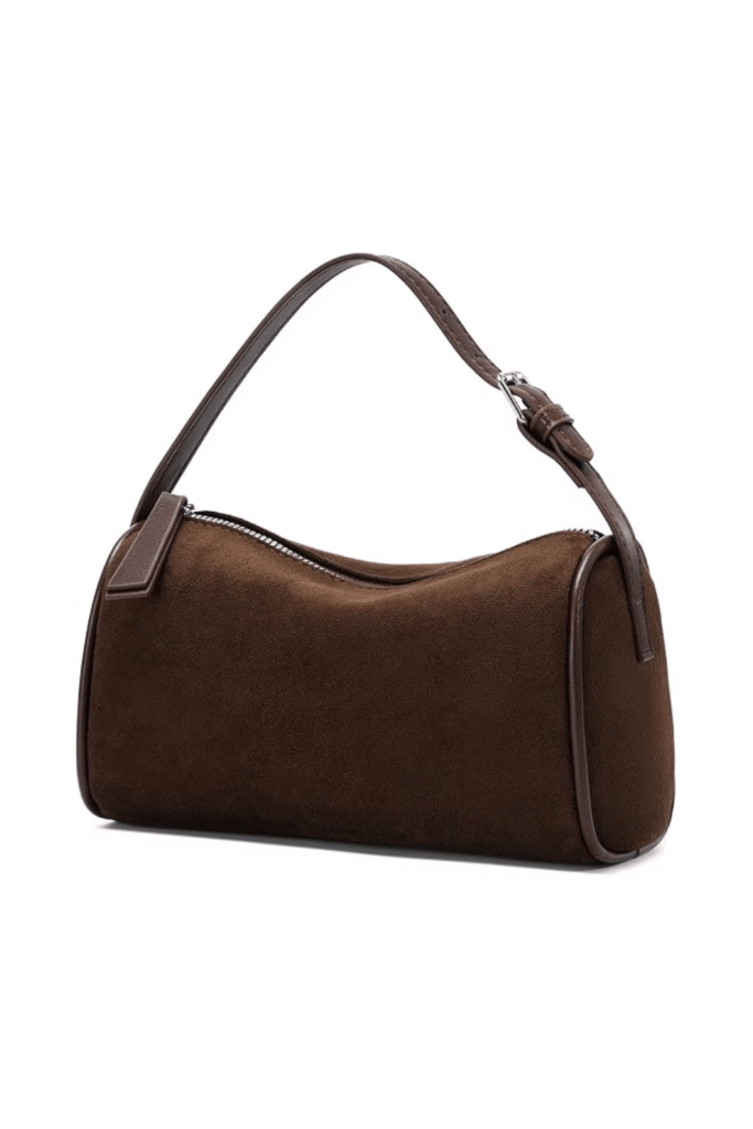 Chocolate brown suede shoulder bag